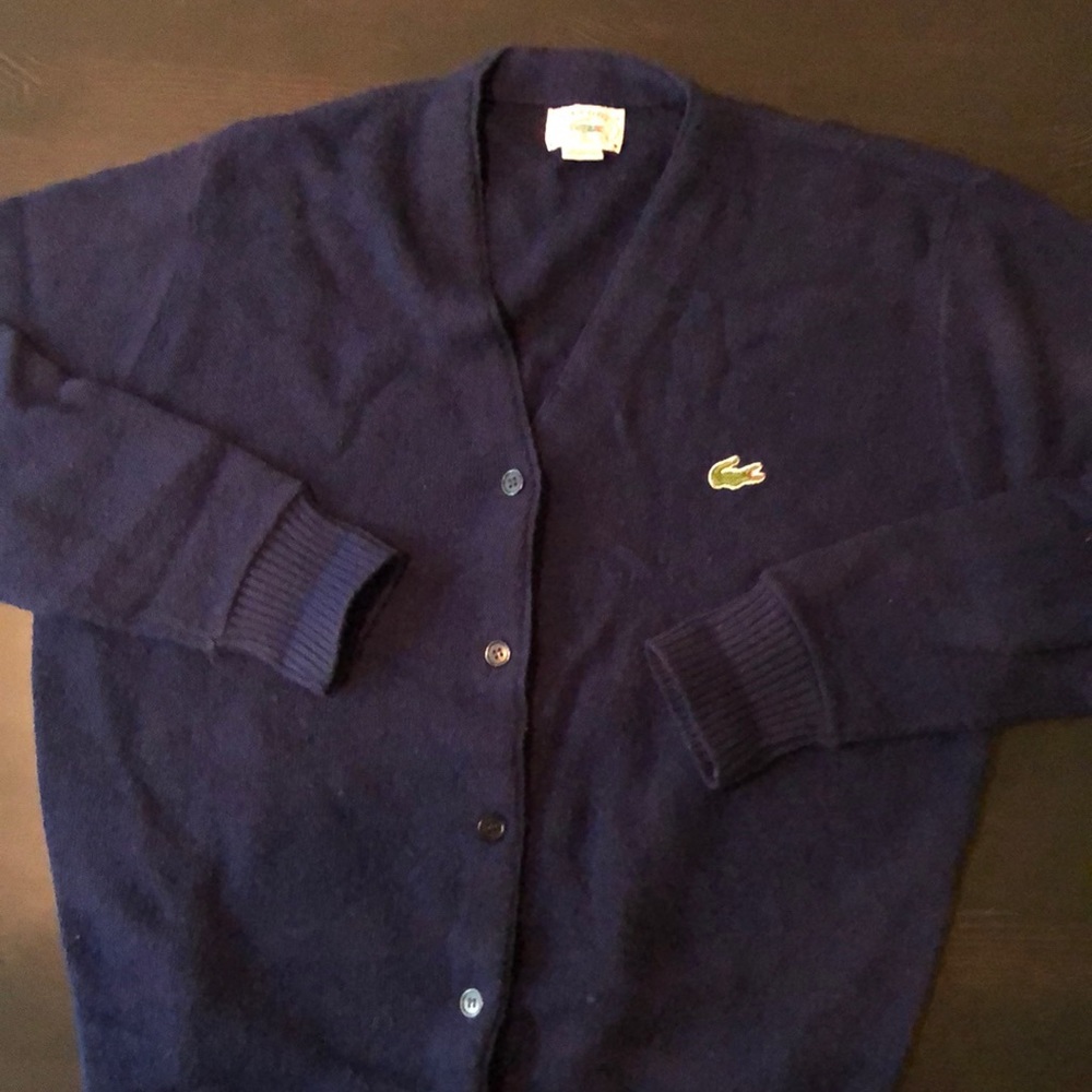 Vintage Mens Izod Lacoste Cardigan Sweater- Navy Blue- Size Medium